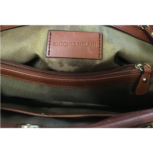Antonio Melani Leather Hand Bag Purse Outside Magnetic Pocket Gold Chain Straps - Picture 4 of 12